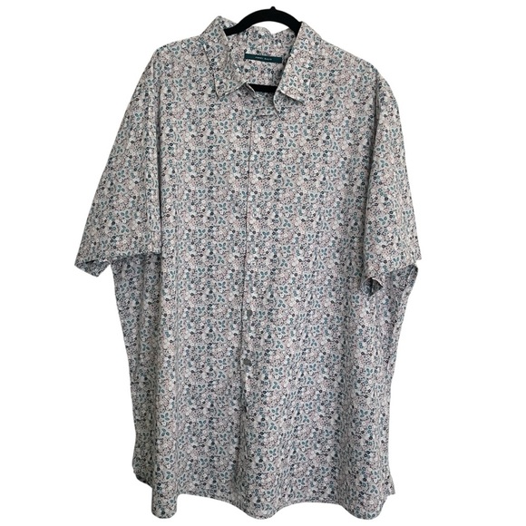 Perry Ellis Floral Cotton Button Down Short Sleeve Dress Shirt Top Men Size 3XLT - Picture 1 of 7